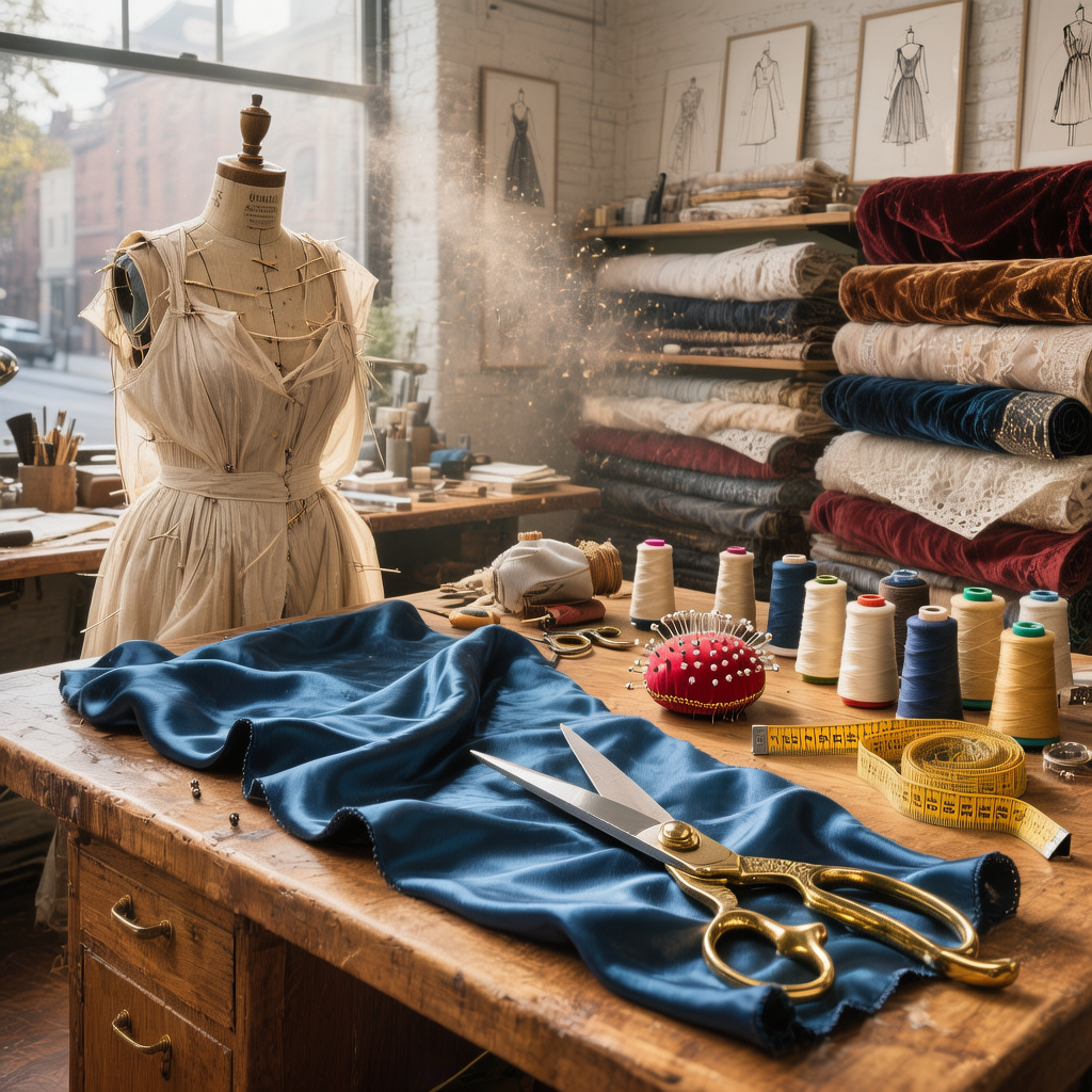 Atelier de couture avec accessoires et matériel de mercerie